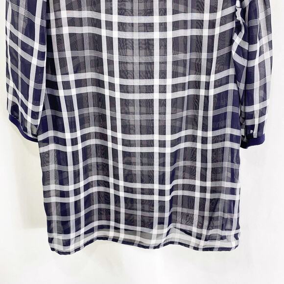 A NEW DAY Sheer Plaid Round Neck Short Sleeve Blouse - Picture 2 of 7